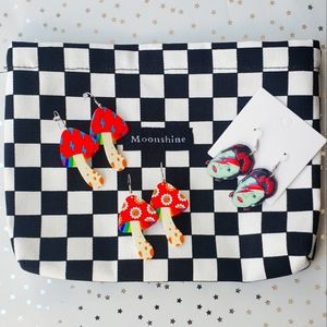 New⭐ Ziggy stardust Bowie + Mushrooms earrings gift set 🎁 Y2K makeup bag